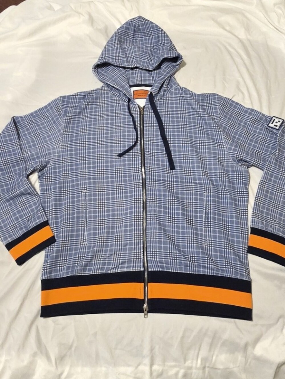 New! Rockridge French Loop Terry Lined Full Zip Hoodie Large Blue White Orange